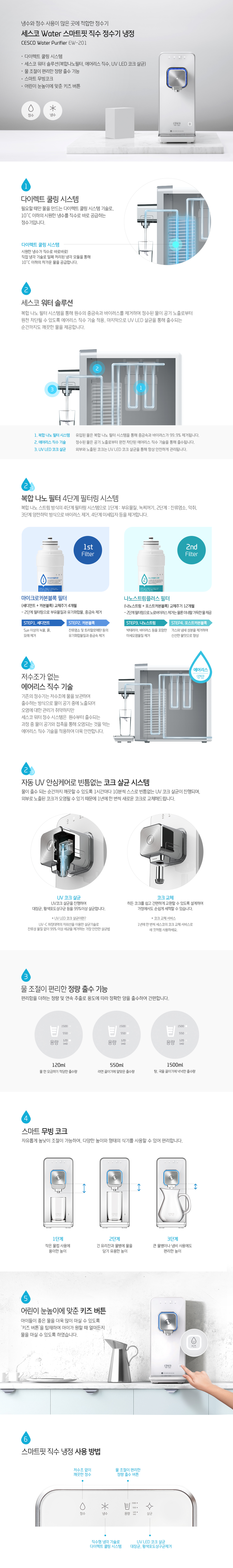  세스코 스마트핏 직수 냉정수기 화이트 (EW-201(방문관리)