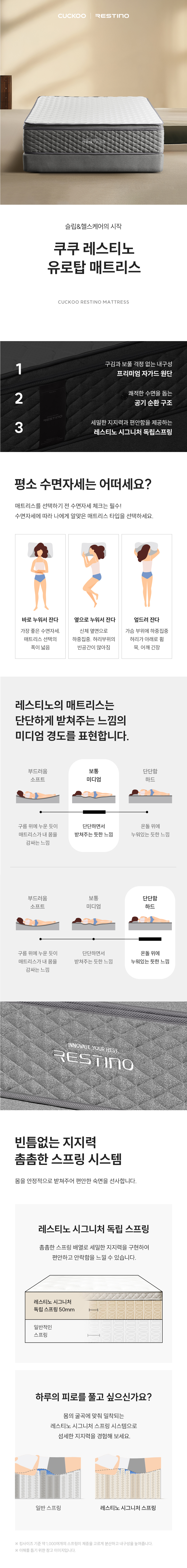 쿠쿠 레스티노 매트리스 LK 경도: 미디엄/하드 CRM-C01SE 렌탈 설치비면제