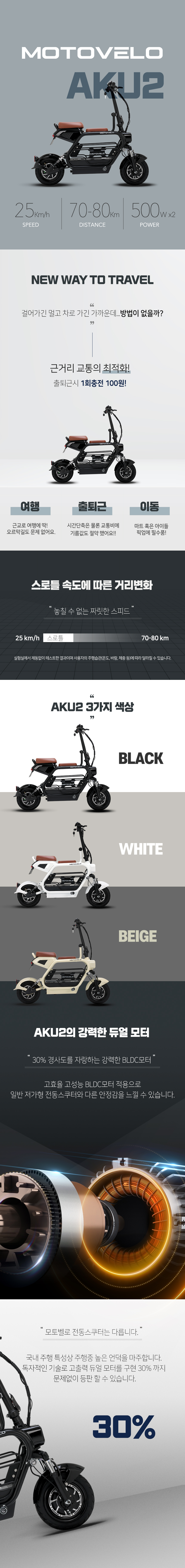 모토벨로 AKU2 전기스쿠터 20Ah 여행용 출퇴근용 원동기 렌탈 39개월