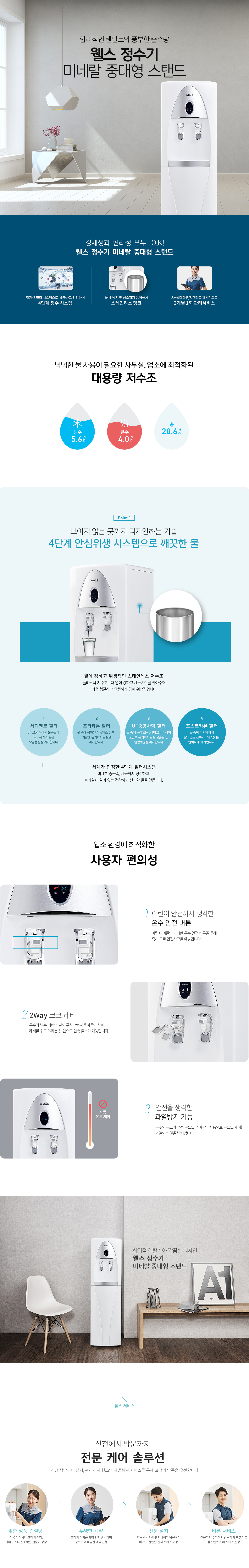  웰스 미네랄 중대형 스탠드 정수기 20L (냉온정) (WK370)